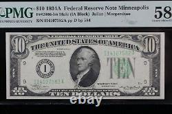 $10 1934A Mule PMG58 EPQ FRN I14107582A series A, bp 584, ten dollar Minneapolis