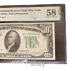 $10 1934A PMG58 EPQ FRN series B Block Ten Dollars New York STAR NOTE Julian New