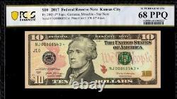 $10 2017 FRN, Kansas City, Star Note, PCGS Banknote 68 PPQ SUPERB GEM (D1-1)