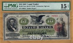 $10 Series 1863 United States Note great colors and even circulation PMG Fine 15