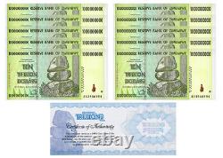 10 Zimbabwe 10 Trillion, AA/2008, P-88, Circulated 100 Trillion Series CoA USA