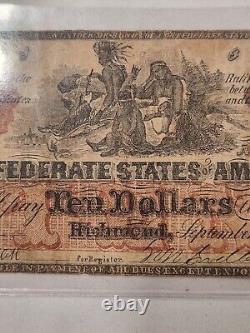 1861 $10 Ten Dollars Confederate States of America T-22 CSA Civil War Note