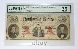 1861 PMG Choice VF25 Confederate States Ten $10 Dollar Note #35743F