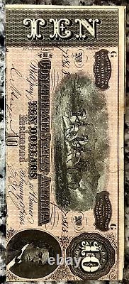 1864 $10 CSA, Confederate States Of America Ten Dollar Note, Uncirculated