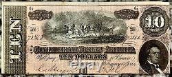 1864 $10 CSA, Confederate States Of America Ten Dollar Note, Uncirculated