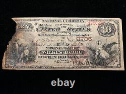 1882 $10 Ten Dollar Wilkes Barre PA National Bank Note Currency (Ch. 2736)