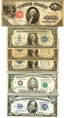 1917 Legal Tender, 1928A Silver, $1 1934 Silver Certificate, 1934 $10 6 Notes