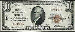 1929 $10 Ten Dollar First National Bank of Mercer Pennsylvania National Note