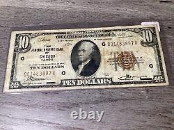 1929 Ten Dollar National Currency Note $10 Bill Chicago Illinois-3897 A