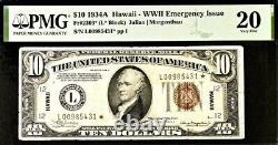 1934A $10 (Ten Dollars) Hawaii Fr#2303(LBlock)WWII Emergency Issue PMG 20 VF