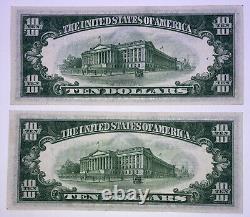 1934 ($10) Ten Dollar Green Seal Consecutive Set Of (2) Two Notes