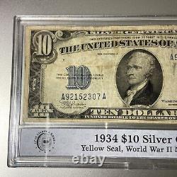1934 A Series Ten Dollar Silver Certificate Yellow Seal Note