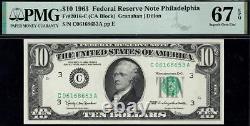1963 $10 Philadelphia Federal Reserve Note FRN 2016-C. PMG 67 EPQ. TOP POP 2/0
