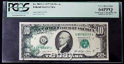 1977 $10 FRN, Partial Back to Face Offset, Smear on Face, PCGS V CH New 64 PPQ