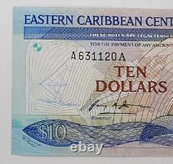 1985 Antigua, Eastern Caribbean $10 (Ten) XCD Dollars Banknote, A 631120 A