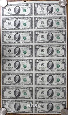 1995 $10 Uncut Sheet Of 16 Us Ten Dollar Bills Atlanta Georgia Star Notes