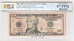 2009 10$ Ten Dollar Note Near Solid Fancy Serial Number 66666613 PCGS 67 PPQ