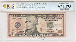 2009 10$ Ten Dollar Note Near Solid Fancy Serial Number 66666617 PCGS 67 PPQ
