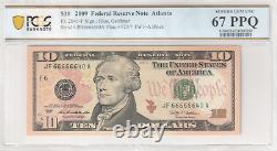 2009 10$ Ten Dollar Note Near Solid Fancy Serial Number 66666640 PCGS 67 PPQ