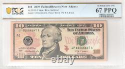 2009 10$ Ten Dollar Note Near Solid Fancy Serial Number 66666647 PCGS 67 PPQ