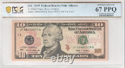 2009 10$ Ten Dollar Note Near Solid Fancy Serial Number 66666670 PCGS 67 PPQ