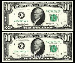 2 Consec $10 1969B CU Federal Reserve Note Ten Dollar Series G CHICAGO GEM UNC