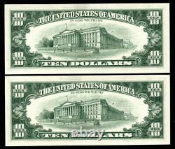 2 Consec $10 1969B CU Federal Reserve Note Ten Dollar Series G CHICAGO GEM UNC