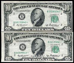 (2) Consecutive 1950-b $10 Ten Dollars Star Frn Federal Reserve Notes