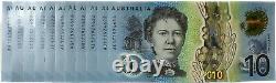 AA-AK $10 Ten Dollar Bank Notes 2017 AUS Consecutive Letter Prefix UNC