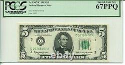 FR 1967-C 1963 $5 Fed Reserve Note 67 PPQ SUPERB GEM NEW