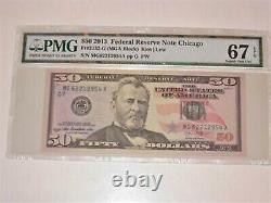 FR 2132-G 2013 $50 Federal Reserve Note PMG 67 EPQ SUPERB GEM UNC 2 OF 4