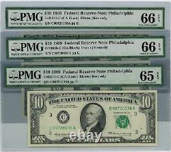 Fr. 2018-C $10 1969 3 Consec. Federal Reserve Note 65-66 EPQ PMG dc-2523