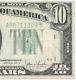 Green Seal Ten Dollar Note 1934 Bill Federal Reserveunited Currency Note