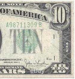 Green Seal Ten Dollar Note 1934 Bill Federal Reserveunited currency note