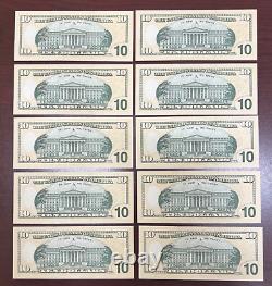 Lot of 10 Uncirculated $10 Ten Dollar Bills Series 2017A Sequential Notes Lot #3