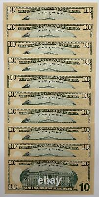 NEW SERIES 2017A $10 Uncirculated TEN Dollar Bills Sequential Notes LOT of 10