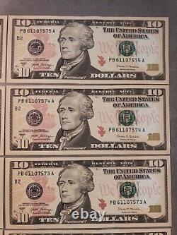 NEW TEN Dollar Bills, SERIES 2017A $10 Sequential Notes LOT of 14