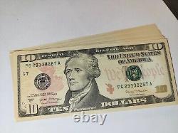 NEW Uncirculated TEN Dollar Bills, Series 2017A, $10 Sequential Notes, Lot of 33