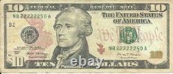 Nb22222250a Great Condition Ink Stain In The Back 6 Of A Kind Ten Dollar Note