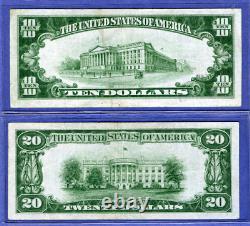 RARE pair of 1928-B STAR notes = $10 & $20 = both Chicago DARK Green Seal