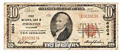 United States USA US FINE Note $10 Dollars 1929 National Bank Oshkosh Wisconsin
