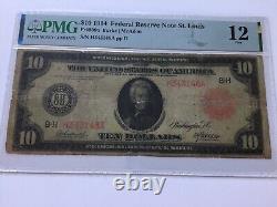 VINTAGE rare $10 RED SEAL 1914 ST. LOUIS FEDERAL RESERVE NOTE PMG 12 TEN DOLLAR
