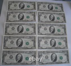 10 Billets de 10 Dollars Séquentiels de la Réserve Fédérale de 1988A Monnaie Vintage des États-Unis
