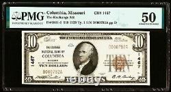 1929 Comté de Boone La Banque Nationale d'Échange Columbia Missouri $10 PMG AU 50