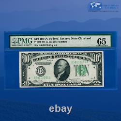 1934-A Billet de réserve fédérale de 10 dollars de Cleveland, PMG 65 #02385
