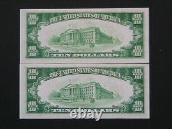 1934 Une série de dix dollars 2 billets consécutifs de la Réserve fédérale agréable