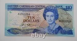 1985 Antigua, Caraïbes orientales Billet de banque de 10 dollars XCD, A 631120 A