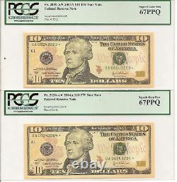 2004 - Un lot de 2 billets étoilés de 10 dollars PCGS 67PPQ