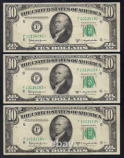 (3) Consécutives Fr. 2014-f 1950-d $10 Frn Star Federal Reserve Notes Unc
<br/>		 
<br/>(3) Billets de réserve fédérale consécutifs Fr. 2014-f 1950-d de $10 étoiles non circulés