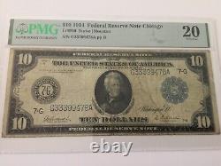 BILLET DE RÉSERVE FÉDÉRAL DE 10 DOLLARS DE 1914 DE CHICAGO 7-G PMG 20 VINTAGE Fr. #930